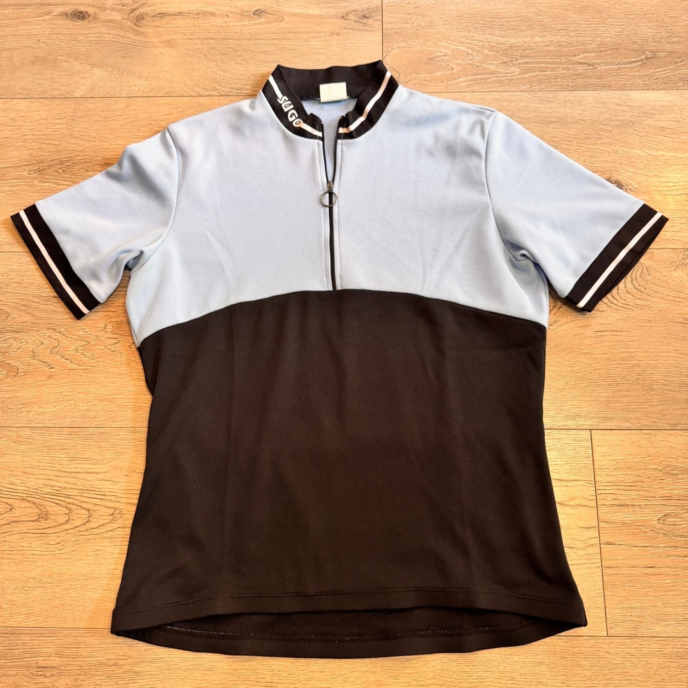 Sugoi Mens Medium M Cycling Jersey Blue Black Half Zip Short Sleeve Bike Top‎
